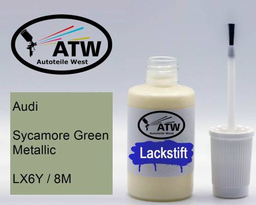 Audi, Sycamore Green Metallic, LX6Y / 8M: 20ml Lackstift, von ATW Autoteile West.